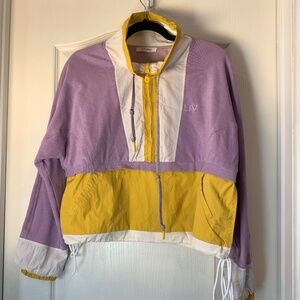 Livom Colorblock Half-Zip Cropped Pullover Jacket – Mauve Yellow Cream – Small